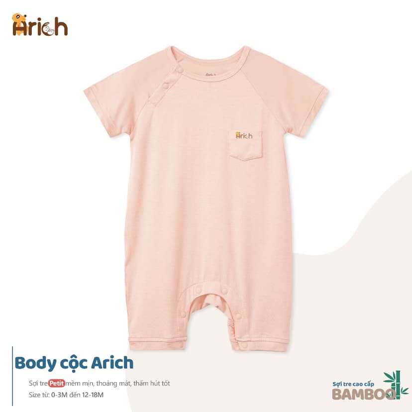 Ảnh Body cộc tay Arich vải sợi tre petit cao cấp, co giãn, mềm mịn cho bé trai bé gái size 0-18tháng 3
