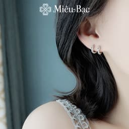 Thumbnail Khuyên tai bạc nữ tròn xoắn đính đá Miêu Bạc bông tai nữ chất liệu Bạc S925 chốt cài chắc chắn phụ kiện trang sức MB62 1
