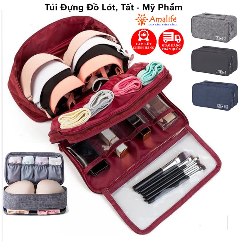 Ảnh Túi Đựng Đồ Lót, Áo Ngực, Mỹ Phẩm Tất Chống Thấm Nước Tiện Lợi Khi Đi Du Lịch Nhiều Ngăn Chọn Màu Chính Hãng Amalife 1