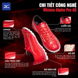 Thumbnail Giày đá bóng sân cỏ nhân tạo Mizuno Alpha Pro As, trọng lượng nhẹ, upper mềm mại, đệm giảm chấn cao cấp 3