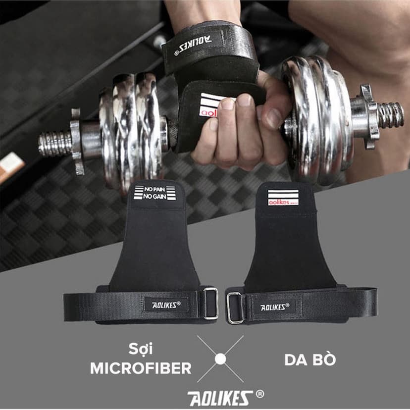 Ảnh Găng Tay Tập GYM Hở Mu Bàn Tay Lifting Grips Aolikes Pro AL7639, Bộ Đôi Găng Tay Hở Mu Bảo Vệ Lòng Bàn Tay Hãng Aolike 2