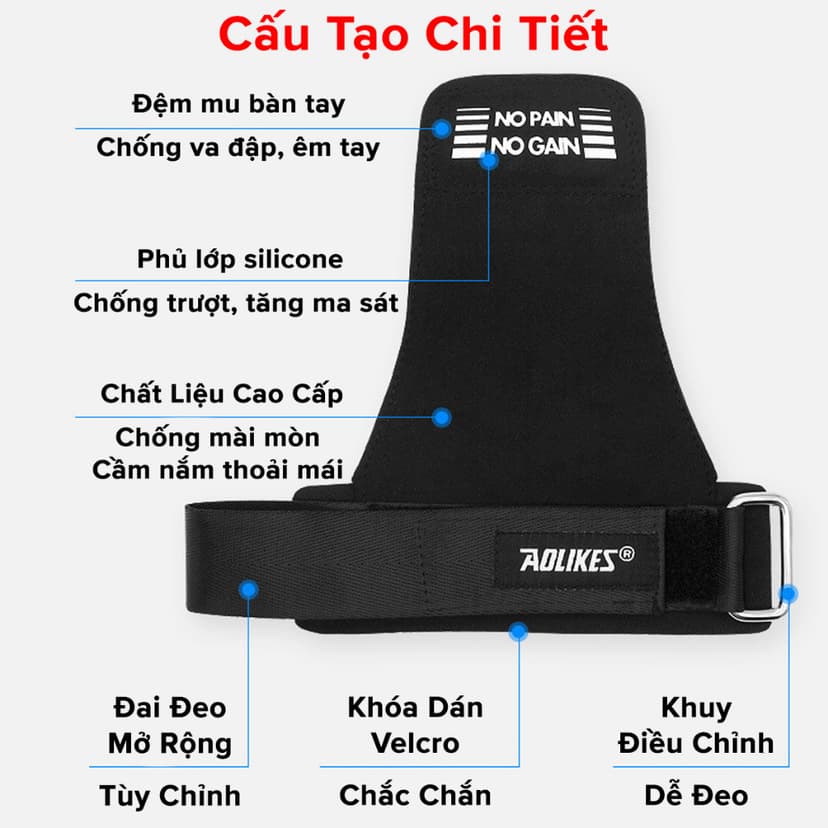 Ảnh Găng Tay Tập GYM Hở Mu Bàn Tay Lifting Grips Aolikes Pro AL7639, Bộ Đôi Găng Tay Hở Mu Bảo Vệ Lòng Bàn Tay Hãng Aolike 3