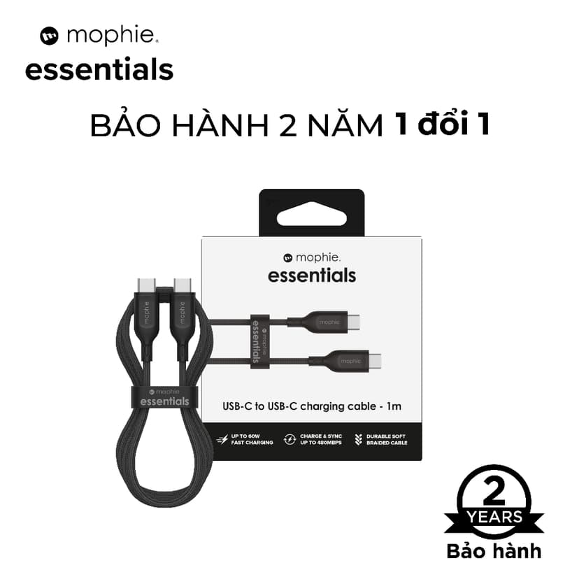Ảnh Cáp Mophie Essentials USB-C to USB-C 60W dài 1M/2M-Sạc nhanh- sạc SamSung Android và iP 15series 2