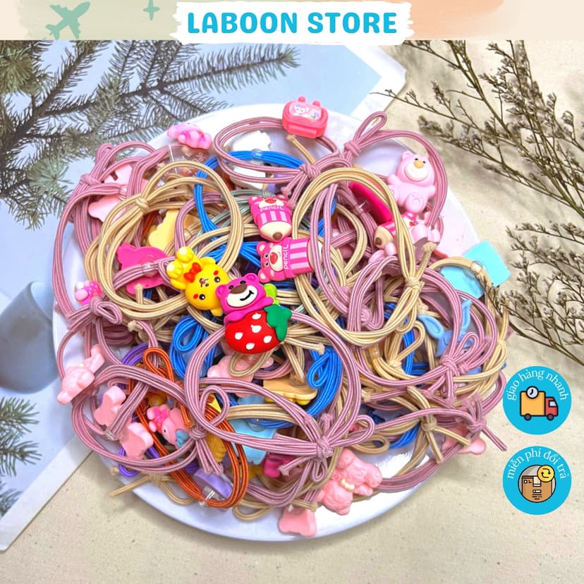 Ảnh Dây thun cột tóc Laboon đính charm sticker dễ thương dành cho bạn nữ 1