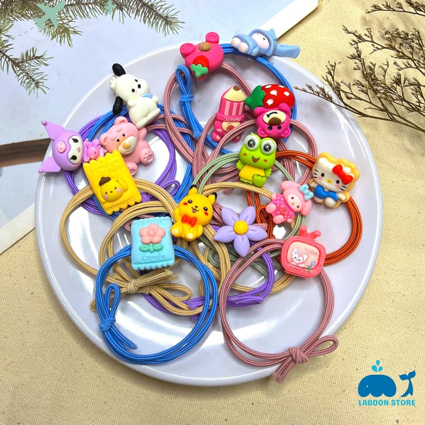 Ảnh Dây thun cột tóc Laboon đính charm sticker dễ thương dành cho bạn nữ 2
