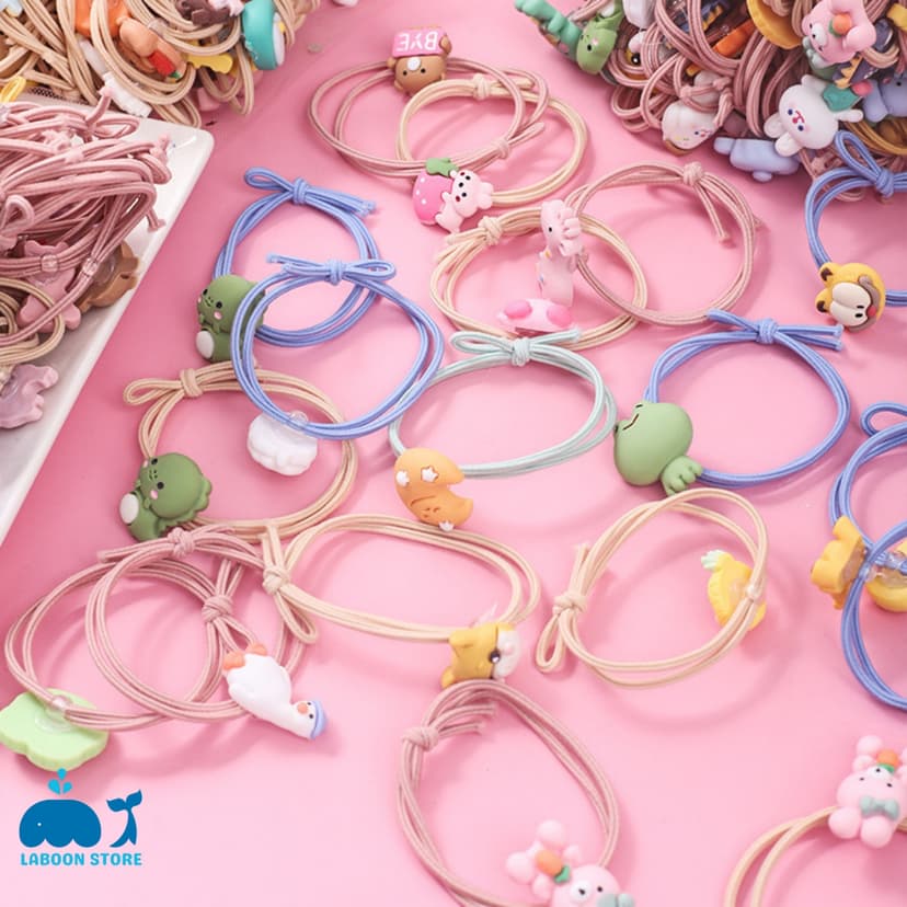 Ảnh Dây thun cột tóc Laboon đính charm sticker dễ thương dành cho bạn nữ 4
