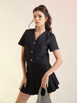 Thumbnail Set Áo Đính Nút Trái Tim Dễ Thương Và Chân Váy Xếp Ly Thanh Lịch - EDINI - A1580 - V50 - V452 1