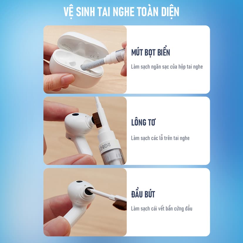 Ảnh Bút Vệ Sinh Đa Năng Wook RMC10 3 Trong 1 Vệ Sinh Tai Nghe, Điện Thoại, Máy Tính Bảng - Hàng Chính Hãng 3