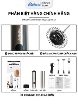 Thumbnail Máy Đánh Bọt Cà Phê Microfoam Mifan MF1501G - 3 Đầu Đa Năng, Thép không gỉ, Đế sạc USB tiện lợi - Hàng Chính Hãng 1
