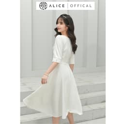 Thumbnail Đầm Dự Tiệc Thiết Kế ALICE Cổ Vuông Dập Ly Sang Trọng, Thiết Kế Dáng Dài Xòe, Tay Lỡ Thắt Eo Thanh Lịch V677 4
