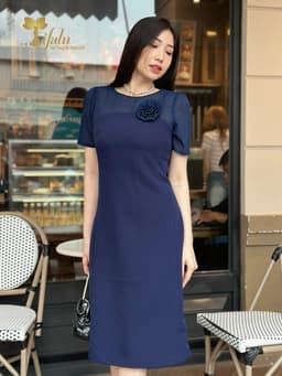 Thumbnail Váy nữ đầm thiết kế cao cấp trung niên Zol by TIFALU dáng suông chất tuyết lạnh - ZOL941NAVY 2