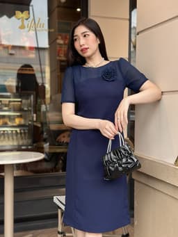 Thumbnail Váy nữ đầm thiết kế cao cấp trung niên Zol by TIFALU dáng suông chất tuyết lạnh - ZOL941NAVY 4