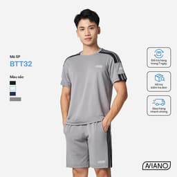 Thumbnail Bộ Thể Thao Nam AVIANO Thời Trang Viền Tay Kẻ Sọc, Quần Áo Cộc Nam Cổ Tròn Cộc Tay 4