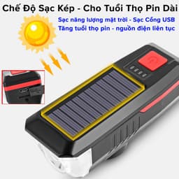 Thumbnail Đèn Xe Đạp Sạc Năng Lượng Mặt Trời Cổng USB Đèn Còi Xe Đạp Chuông 5 Âm Thanh 3 Chế Độ Sáng Chính Hãng Amalife 2