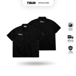 Thumbnail Áo Sơ Mi Kaki Basic Màu Đen Chi tiết Thêu - Brand TSUN Chính Hãng Oversize Shirt - UNISEX 1