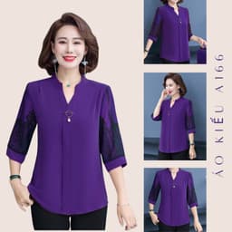 Thumbnail Áo Kiểu Nữ MAI THY 166, Mẫu Sơ Mi Trung Niên Cho Mẹ Tay Lỡ Cổ Đức Họa Tiết Thổ Cẩm Mới Mẻ | Thời Trang Trung Niên U40 1