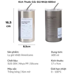 Thumbnail Bình Đựng Nước Giữ Nhiệt Inox Iced Americano Có Ống Hút Dung Tích 600ml, Cốc Ly Giữ Nhiệt Cà Phê Văn Phòng Hãng Amalife 1