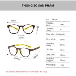 Thumbnail Kính Trẻ Em Chống Ánh Sáng Xanh Và Tia UV Cho Bé Học Trên Mạng Gọng TR Siêu Bền Dáng Oval Cho Bé Từ 3-8 Tuổi AK150 3