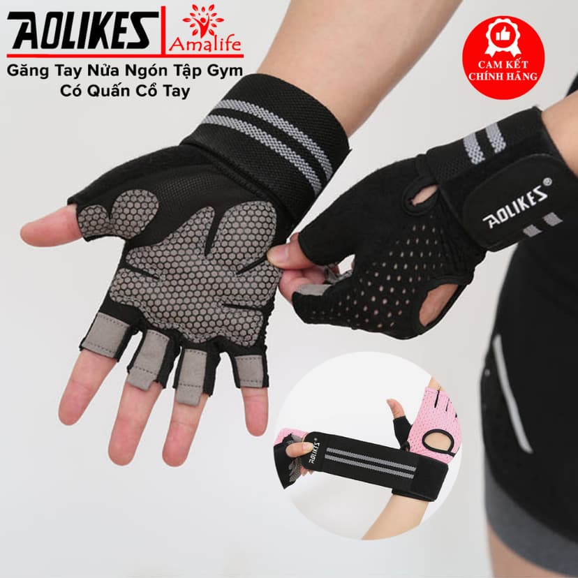Ảnh Găng Tay Nửa Ngón Tập Gym, Tập Tạ Tích Hợp Quấn Cổ Tay Bảo Vệ Cổ Tay Chính Hãng Aolikes AL113 (1 Đôi) 1