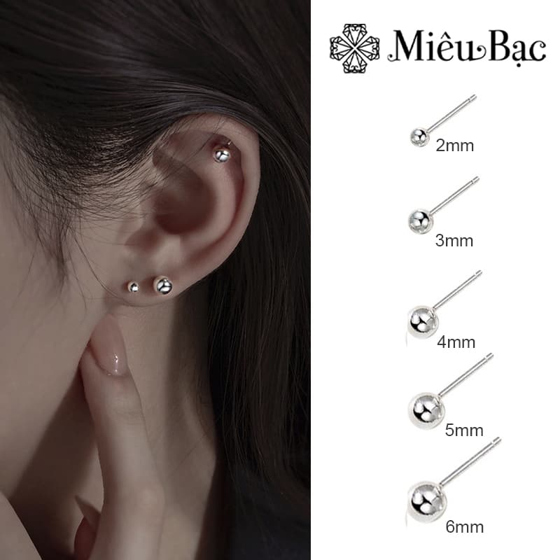 Ảnh Bông tai bạc nữ bi tròn unisex Miêu Bạc khuyên tai nam nữ bi chất liệu bạc S925 thời trang phụ kiện trang sức B000061 1