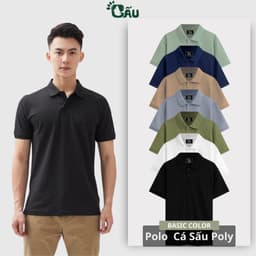 Thumbnail Áo thun nam POLO GẤU 194 Trơn Unisex vải cá sấu Poly co dãn 4 chiều dày dặn form gerular fit - PL TRƠN 1