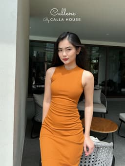 Thumbnail Đầm body nữ dáng dài cổ tròn thun gân 4 chiều tôn dáng Callene (LSE945) 1