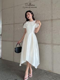 Thumbnail Đầm dự tiệc cưới khoét vai tà xéo kèm tag đá màu trắng Callene (CC276) 1