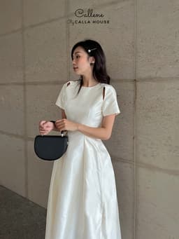 Thumbnail Đầm dự tiệc cưới khoét vai tà xéo kèm tag đá màu trắng Callene (CC276) 2