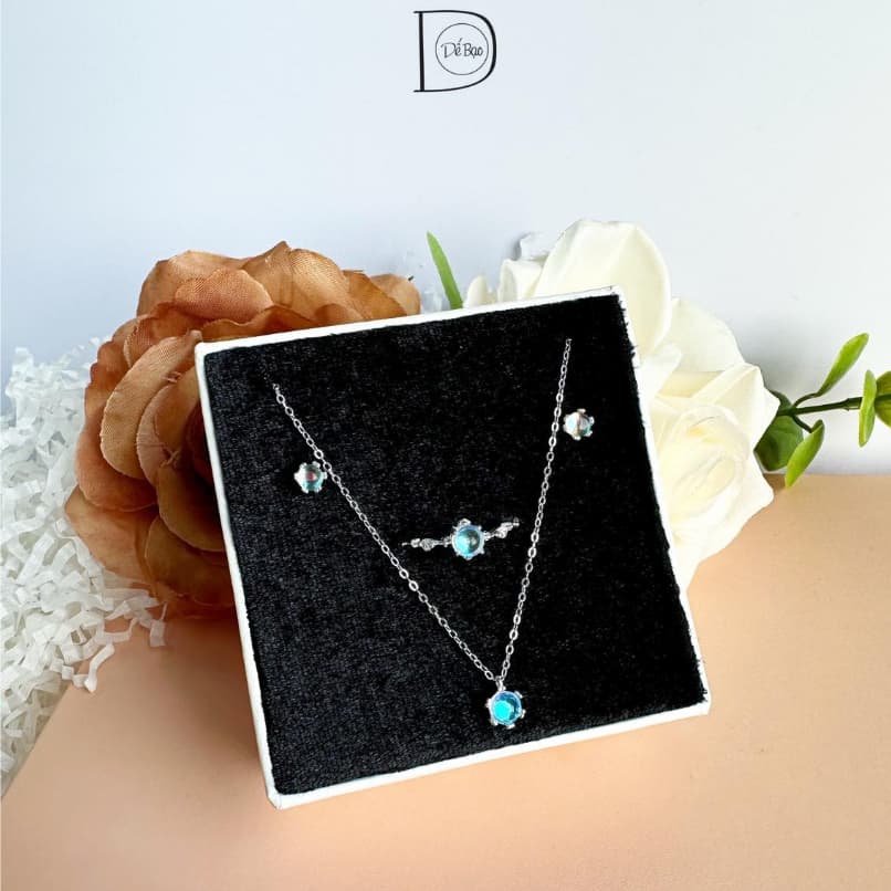 Ảnh Bộ Trang Sức Bạc 925 Moonstone DẾ BẠC Đá Ánh Trăng Lấp Lánh Quà Tặng Bạn Gái Người Yêu D4426 2