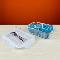 Thumbnail Hộp đựng cơm thủy tinh 2 ngăn cao cấp YEAHCOOK - Kèm bộ thìa, dĩa, dao tiện lợi 1