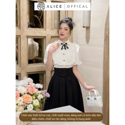 Thumbnail Set Áo Sơ Mi Chân Váy Dài ALICE Đồ Công Sở Tay Phồng Xếp Ly Ngực Kèm Chân Váy Cạp Cao Xòe S296 4