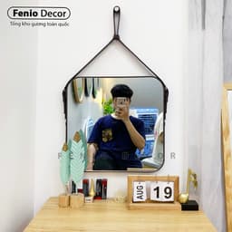 Thumbnail Gương treo tường decor phòng ngủ FENIO Decor, gương trang điểm có 4 MÀU SẮC viền hình tròn hình vuông dây da dây thừng 3