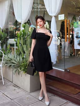 Thumbnail Đầm dự tiệc cổ vuông dáng xòe phối dây sang trọng màu đen Callene (CC324) 2
