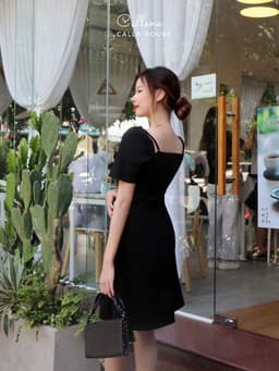 Thumbnail Đầm dự tiệc cổ vuông dáng xòe phối dây sang trọng màu đen Callene (CC324) 3