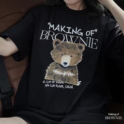 Thumbnail Áo thun NELLY Cotton 260gsm Premium - Brownie dễ thương Tay Lỡ Form Rộng Nam Nữ 4