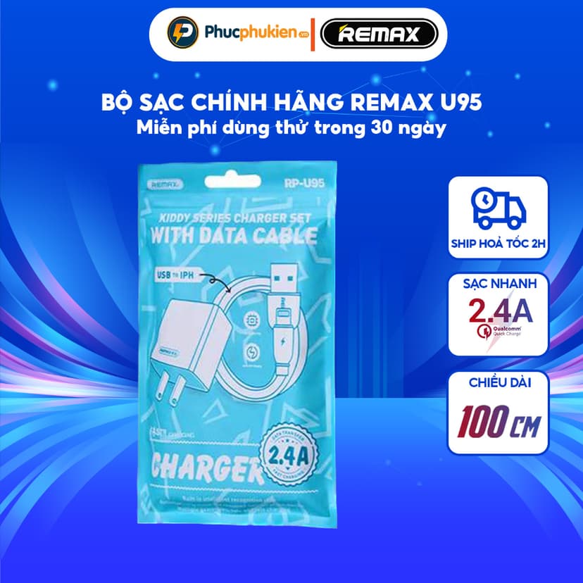 Ảnh Bộ củ cáp sạc Remax U95 hỗ trợ sạc 10w cho điện thoại, tai nghe, loa buetooth - Phúc Phụ Kiện Remax 1