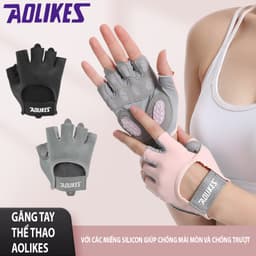 Thumbnail Găng Tay Thể Thao  Aolikes Tập Gym Chất Liệu Thoáng Khí Với Miếng Đệm Silicon Chống Trượt 2