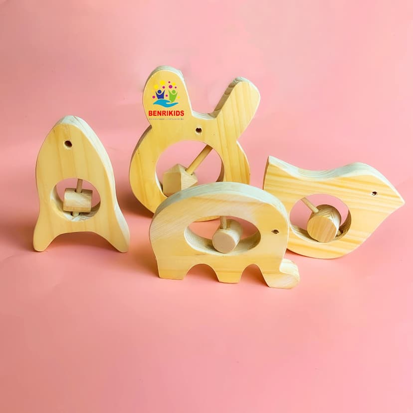 Ảnh Lục Lạc Gỗ Handmade Tập Cầm Nắm Cho Bé| Đồ Chơi An Toàn Với Trẻ Sơ Sinh Benrikids 1