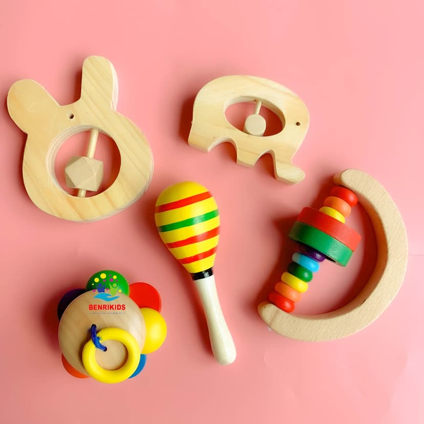 Ảnh Lục Lạc Gỗ Handmade Tập Cầm Nắm Cho Bé| Đồ Chơi An Toàn Với Trẻ Sơ Sinh Benrikids 2