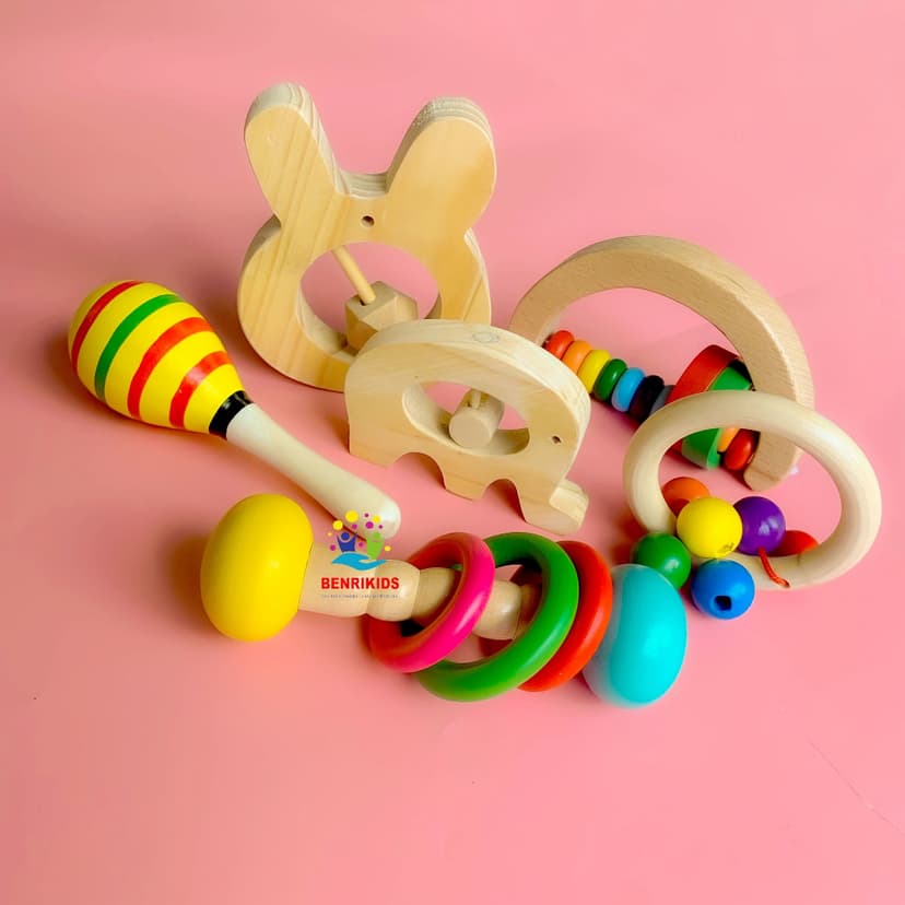Ảnh Lục Lạc Gỗ Handmade Tập Cầm Nắm Cho Bé| Đồ Chơi An Toàn Với Trẻ Sơ Sinh Benrikids 3