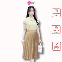 Thumbnail Chân váy xếp ly cạp kéo khóa chất liệu  chéo hàn cao cấp 2024 Evalover 1