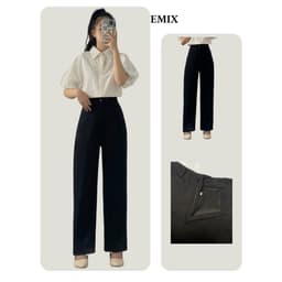 Thumbnail Quần công sở nữ ống suông EMIX khóa giữa, dáng dài, cạp cao, vải tuyết mưa 0995/P2K7 1
