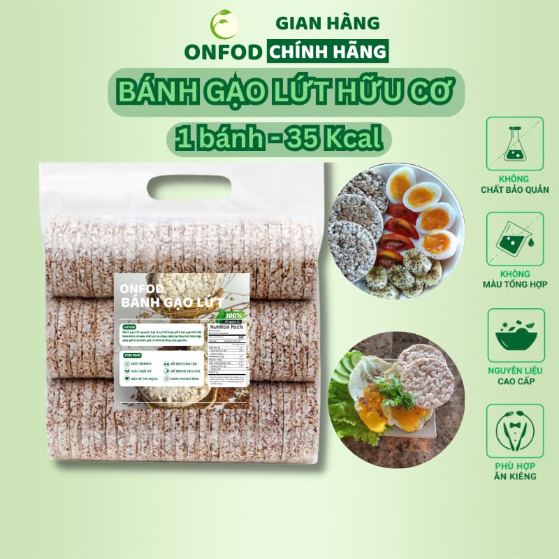 Ảnh Bánh gạo lứt ONFOD hữu cơ bánh ăn kiêng giảm cân thực dưỡng cho người tập gym, yoga, mẹ bầu 51 cái 500g 1