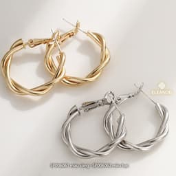 Thumbnail Bông tai nữ chuôi bạc 925 Eleanor Accessories dáng tròn viền xoắn phụ kiện trang sức khuyên tai 6061 2