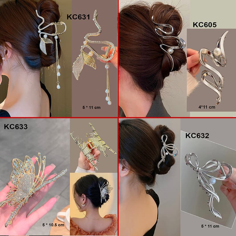 Ảnh GOTI - Phụ Kiện Tóc Nữ Thanh Lịch – Kẹp Tóc Càng Cua Kim Loại Hình Chữ S Gợn Sóng Đính Hạt Quà Tặng Nữ 20-10 8-3 KC605 2