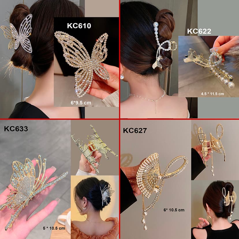 Ảnh GOTI - Phụ Kiện Tóc Nữ Thanh Lịch – Kẹp Tóc Càng Cua Kim Loại Hình Chữ S Gợn Sóng Đính Hạt Quà Tặng Nữ 20-10 8-3 KC605 3