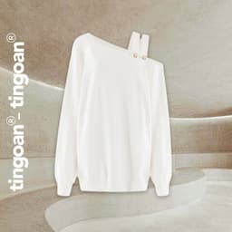 Thumbnail TINGOAN® - Áo len xù lệch vai dáng rộng trắng RUNAWAY SWEATER/WH 1