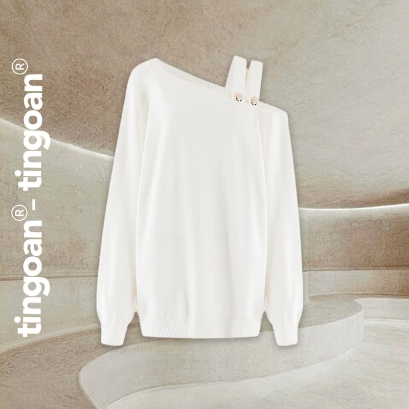 Ảnh TINGOAN® - Áo len xù lệch vai dáng rộng trắng RUNAWAY SWEATER/WH 1