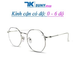 Thumbnail Kính cận có độ sẵn 0 - 6 độ nữ, nam mắt lục giác gọng kim loại 7K3039. Tròng 0 độ chống ánh sáng xanh, UV 1