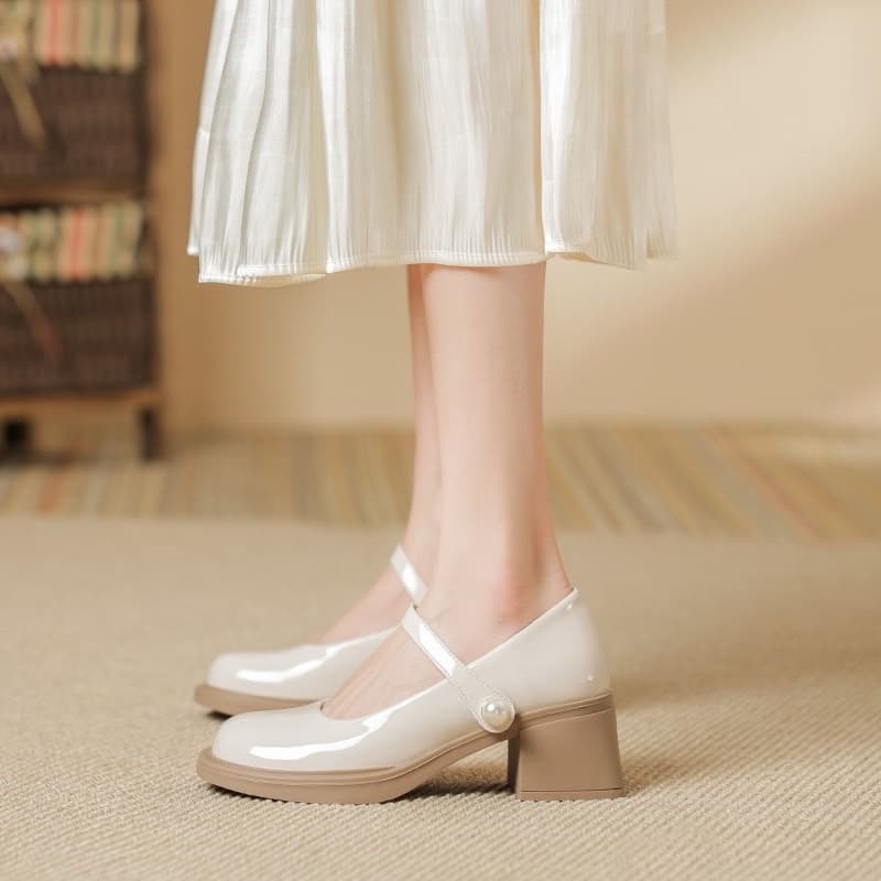 Ảnh Giày Lolita Nữ Quai hạt ngọc Ngọc  FAROSA - V68 Giày búp bê nữ đế độn 5 phân 2 màu siêu hót 4